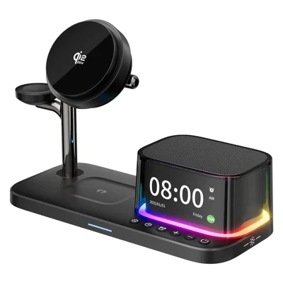 C09PRO Multifunktions-Qi2.2 25W Schnellladegerät Magnetischer kabelloser Ladeständer Bluetooth-kompatible Lautsprecher - Schwarz