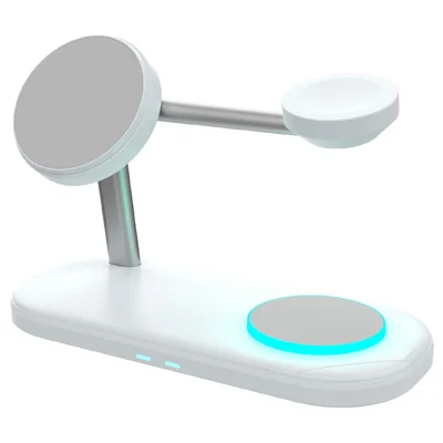 Engros 4-i-1 15 W magnetisk trådløs opladerstol til iPhone / Apple Watch / AirPods skrivebordsoplader med natlys - Hvid