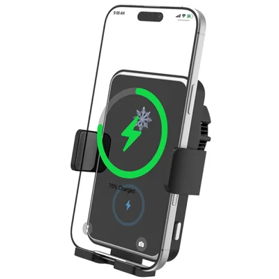 Supporto per Auto con Caricatore Wireless 15W, Montaggio su Bocchetta d'Aria con Ventola di Raffreddamento a Semiconduttore, Compatto 2 in 1, Nero - Acquisto Multiplo