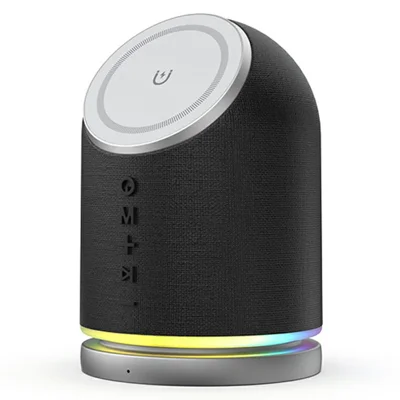 Bulk Purchasing 15W Magnetic Wireless Charger with Speaker and RGB Ambient Light Desktop Phone Stand - Black