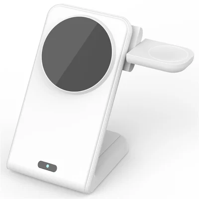 Engros 3-i-1 skrivebordslade til opladning, 15 W, magnetisk trådløs opladerstilling til iPhone / Apple Watch / AirPods – Hvid