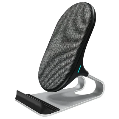 Oval opladestand med 15 W trådløs oplader med metalstille, sølv - Ideel til bulkkøb