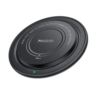 YESIDO DS39 15W Magnetic Wireless Charger Round Desktop Fast Charging Pad for Smartphone Earbuds - Black
