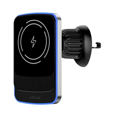 AZEADA AZ-C07 Chargeur sans fil 15 W Support magnétique pour téléphone portable avec fixation sur grille d'aération de voiture à rotation de 360 degrés - Noir