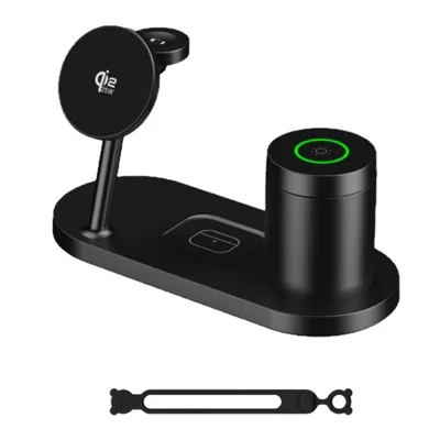 4-in-1 Qi2.2 Wireless Charger 25 W Magnetisches Ladegerät mit Nachtlicht für iPhone Samsung Apple Watch AirPods – Schwarz