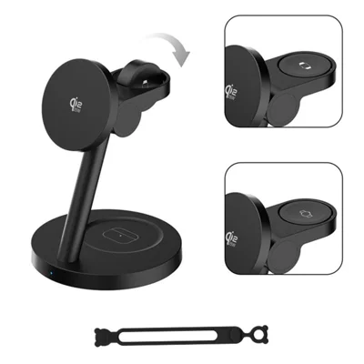 3-in-1-Qi2.2-Wireless-Ladegerät 25 W Magnetständer für iPhone Samsung Handy Uhr drahtlose Kopfhörer – Schwarz