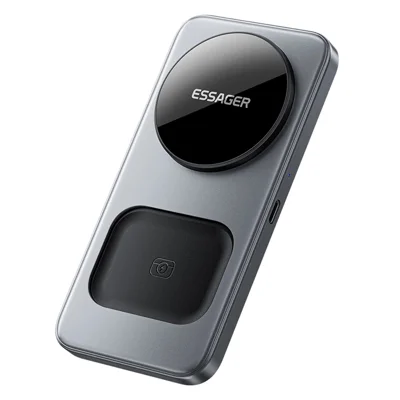 ESSAGER 3 in 1 Desktop Wireless Charger 15W Fast Charging Magnetic Foldable for Phone Watch Earbuds - Grey