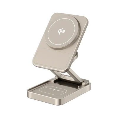 JJT-C42 Qi2 3-in-1 Magnetisches Kabelloses Ladegerät 15 W, Klappbares Lade-Station aus Aluminiumlegierung für Handy, Uhr, Kopfhörer – Titan