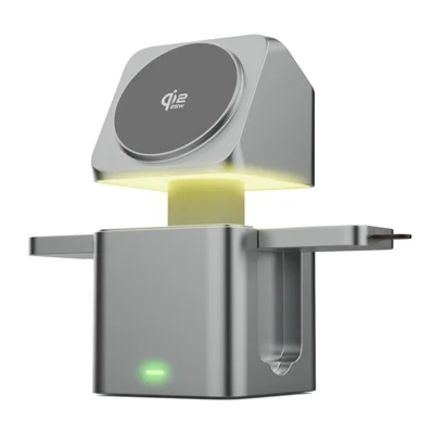 Qi2 25W 3-in-1 kabelloses Ladegerät mit Nachtlicht und berührungsempfindlicher Hub-Ladestation für Smartphone, Uhr und Ohrhörer