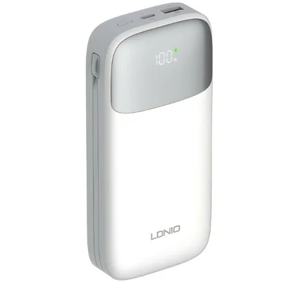 LDNIO PQ20 20000mAh Power Bank mit integrierten Type-C- und iP (5-14)-Kabeln 22,5 W Schnellladegerät - Weiß