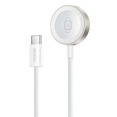 شاحن يوسيدو DS42 2 في 1 للساعات اللاسلكية بقوة 2.5 واط، قاعدة شحن مغناطيسية لسamsung Galaxy وiWatch - أبيض