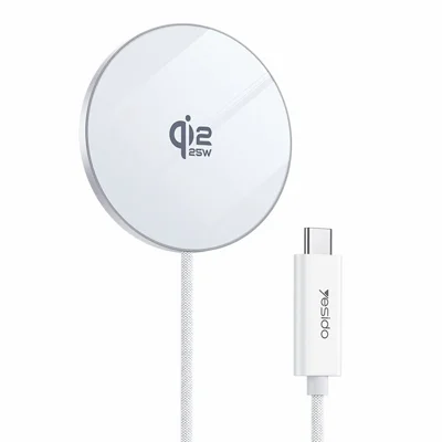 YESIDO DS41 Qi2.2 25W Desktop Wireless Charger 5mm Ultra Thin Magnetic Charging Pad - Weiß