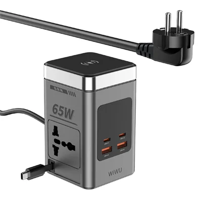 WIWU Wi-W040 Chargeur rapide 10 en 1 65 W Station d'alimentation de bureau avec charge sans fil et prises CA, prise UE
