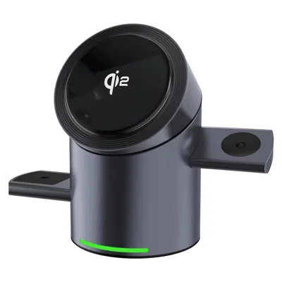 CBT-10 Qi2 15W Magnetische Ladestation 3-in-1 Wireless-Ladegerät mit automatischer Drehung für iPhone / AirPods / Apple Watch - Schwarz