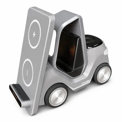 T20S Forklift Design 3 in 1 Desktop Wireless Charger Stand 15W Fast Charging for Phone Watch Earphone - Gray