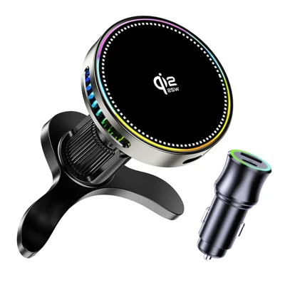 K33B Qi2.2 Magnetic Wireless Car Charger + 45W Car Charger Combo Set 25W Fast Charging Air-Cooled RGB Air Vent Phone Mount