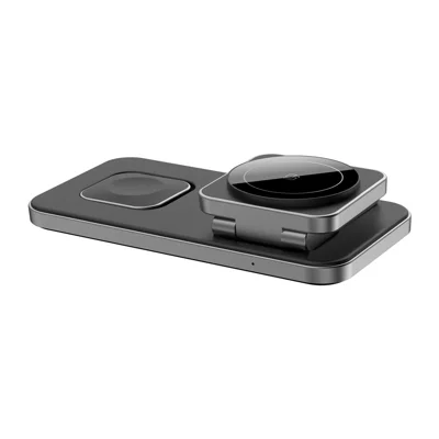 Q800 3-in-1 faltbarer magnetischer kabelloser Ladestand 15 W Schnellladegerät für iPhone Apple Watch AirPods – Schwarz