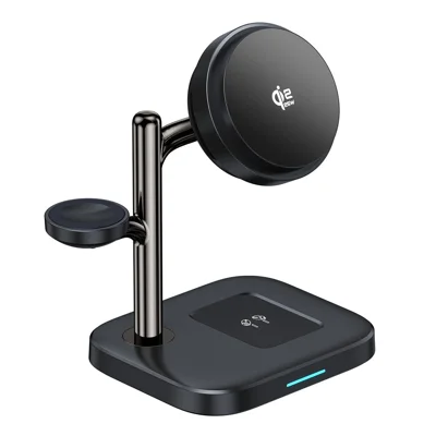 JJT-C73-1 25 W Qi2.2 Schnellladestation 3 in 1 mit Kühlung, kabellose Ladestation für Handy, Uhr, Earbuds – Schwarz