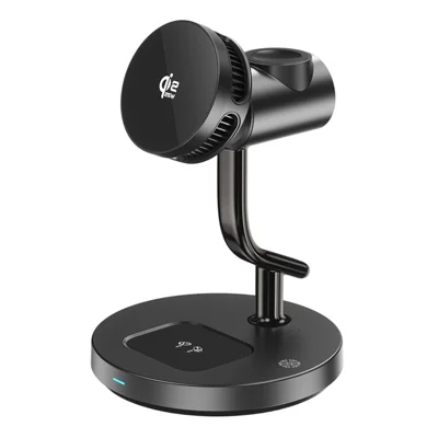 JJT-C72 25 W Qi2.2 Schnellladestation 4-in-1 kabellose Ladestation mit aktiver Kühlung und Nachtlicht – Schwarz