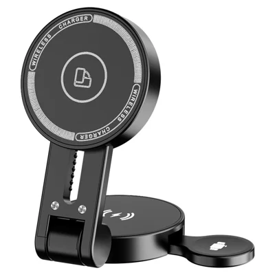 H68 3 in 1 15 W Kabelloses Faltes Magnetladekabel ABS + PC für Telefon, Kopfhörer, Uhr – Schwarz