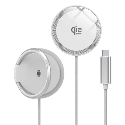 HYD-003 25 W Magnetisches Kabelloses Ladegerät mit Ständer für Smartphone und Smartwatch – Weiß