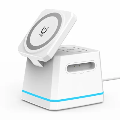 H49 15W 3 in 1 Magnetic Wireless Charger ABS + PC Type-C Stand for Phone Earphone Watch - White