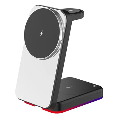 H64 3 in 1 15W Foldable Magnetic Wireless Charging Stand with RGB Lighting - Black