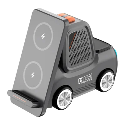 T30S 15 W 3-in-1-Drahtloses Auto-Ladegerät mit Bluetooth 5.3-Lautsprecher – Grau