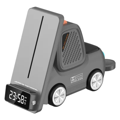 T30 15 W 3-in-1-Wireless-Ladestation mit Bluetooth-kompatibler 5,3-Sprecher- und Digitaluhr – Grau