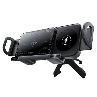 X01 Supporto Auto con Ricarica Wireless Elettrica a Doppia Bobina 15 W, Chiusura Automatica, Rotazione 360° per Aeratori Auto - Nero