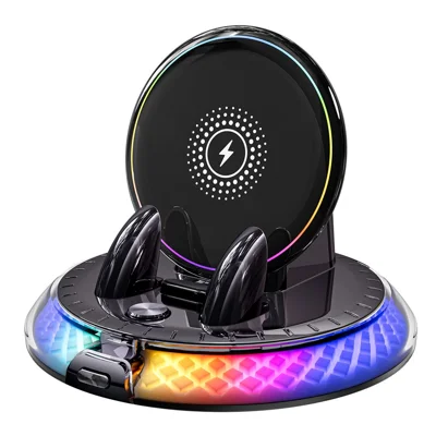D9 Supporto Auto Ricarica Wireless 15W Luce Ambientale RGB Base Rotante 360° per Cruscotto Auto - Nero