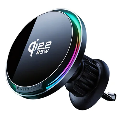 A100 QI2.2 25W Draadloze Auto-oplader met Actieve Koeling Magnetische Bevestiging voor Auto-ventielen - Zwart