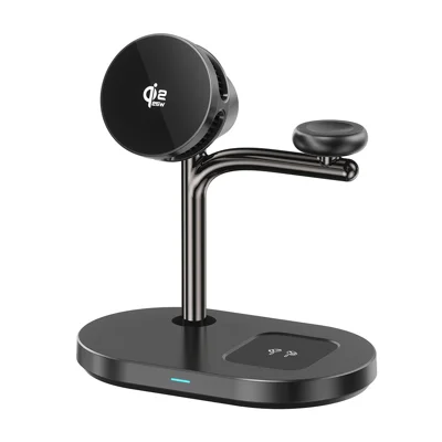 C69 Qi2.2 25W 3 in 1 Cooling Wireless Charging Stand Magnetic Charger for Phone, Watch and Earphones - Black