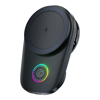 T15 Caricatore Wireless 15W per Auto Supporto Magnetico in PC + ABS con Ventola di Raffreddamento per Bocchetta dell'Aria dell'Auto - Nero