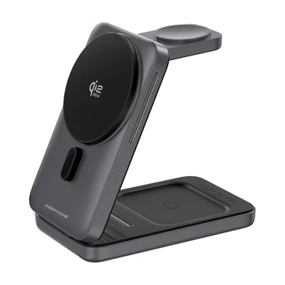 KEEPHONE POPGO KPW-16 3 in 1 25W Qi2.2 Foldable Wireless Charging Stand ABS + Magnet Charger Dock - Gunmetal