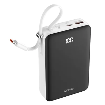 LDNIO PQ43 20000mAh 65W Powerbank met Ingebouwde USB-C Kabel LED-Display voor onderweg