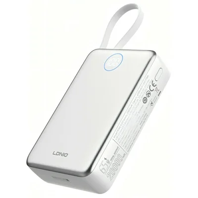 LDNIO PQ44 Power Bank 20000mAh 45W Ricarica Rapida con Cavo Type-C Integrato Ricarica Wireless 15W - Bianco