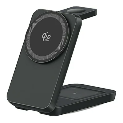 OJD-112A 25W Foldable Magnetic 3 in 1 Wireless Charger for Phone / Smartwatch / Wireless Earbuds - Black