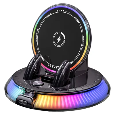 D8 15W Wireless Car Charger Phone Holder RGB Light Auto Clamp Dashboard Mount - Black