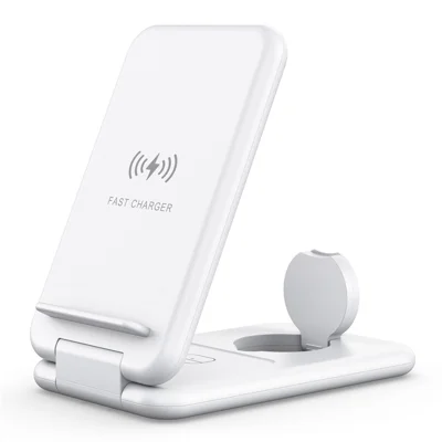 B-13 3-in-1 15W Wireless Charger Cell Phone Stand Holder Foldable Charging Pad for Apple Watch / AirPods - White