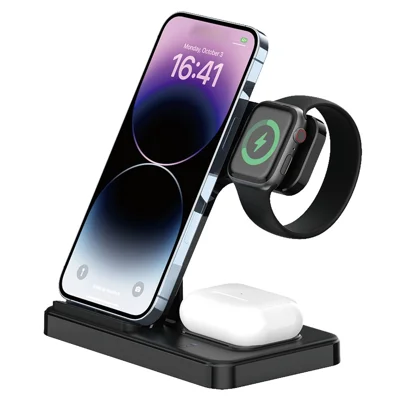 Z5G 3 i 1 15 W snabbladdare Vikbar laddstation för Qi-telefoner / hörlurar / iWatch - Svart