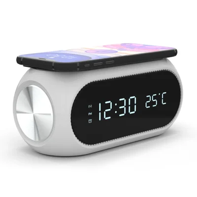 W288 ABS Temperature Date Display Digital Alarm Clock 15W Wireless Charger - Branco