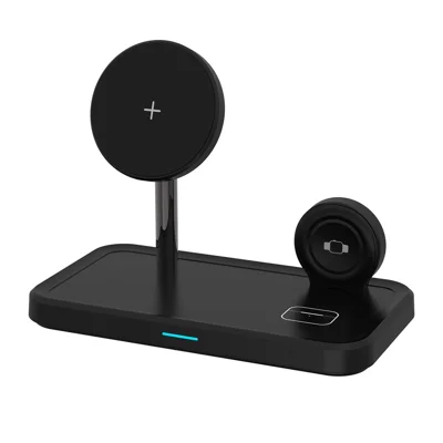 M6 3-in-1 15W Magnetic Wireless Charger Qi Cell Phone Wireless Charging Station for AirPods, iWatch - Black