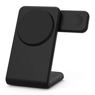 M7 til iPhone 12-15 / iWatch / AirPods 3-i-1 magnetisk trådløs oplader 15 W hurtig opladestand (CE, FCC, RoHS, UKCA) - Sort