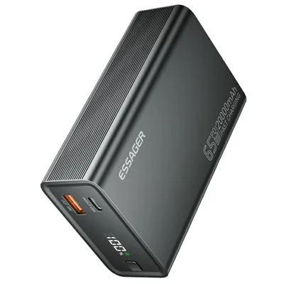 ESSAGER 65W Power Bank 20000mAh Portable Charger with Digital Display Screen for Travel, Outdoor Activities