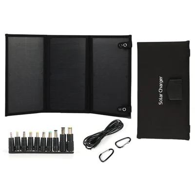 30W Foldable Solar Panel DC+USB+Type-C Outputs Portable Charger for Outdoor Camping Hiking - Black