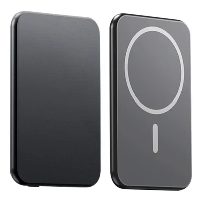 T49 Aluminum Alloy Ultra-Thin 5000mAh Magnetic Phone Wireless Charger Power Bank - Grey