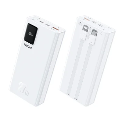 WEKOME WP-94 Kinkong Dinba 27W High-Power Super Hurtig Opladning Power Bank med 2 ledninger (20000 mah) - Hvid