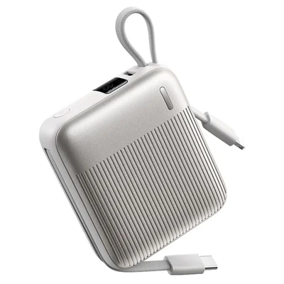 REMAX FC-05 22.5W Power Bank 10000mAh Portable Charger with Built-In Fast Charging Cable - Silver