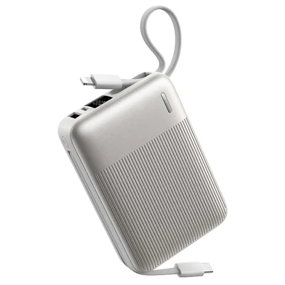 REMAX FC-06 22.5W Power Bank 20000mAh Portable Charger with Built-In Fast Charging Cable - Silver
